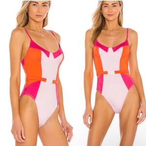 SOLID & STRIPED Spencer Belted One Piece Swimsuit Color Block Revolve